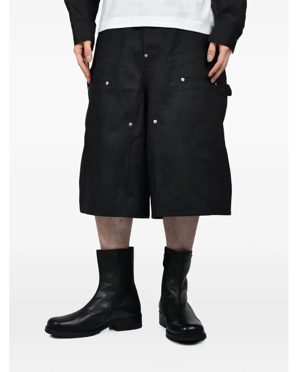 Rivet & Hide Black Stud-Detail Baggy Shorts for men