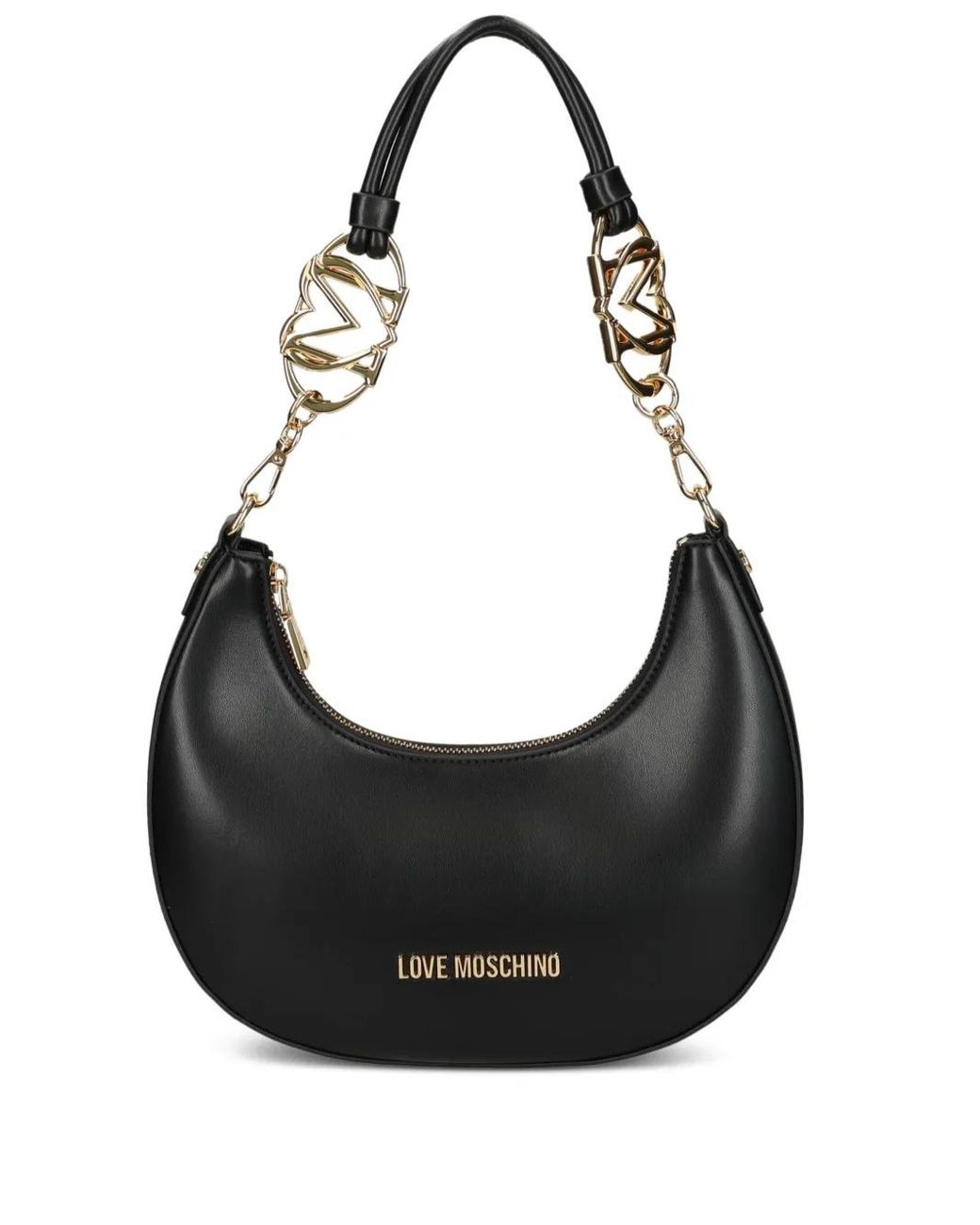 Love Moschino Black Chain-Embellished Crescent Shoulder Bag