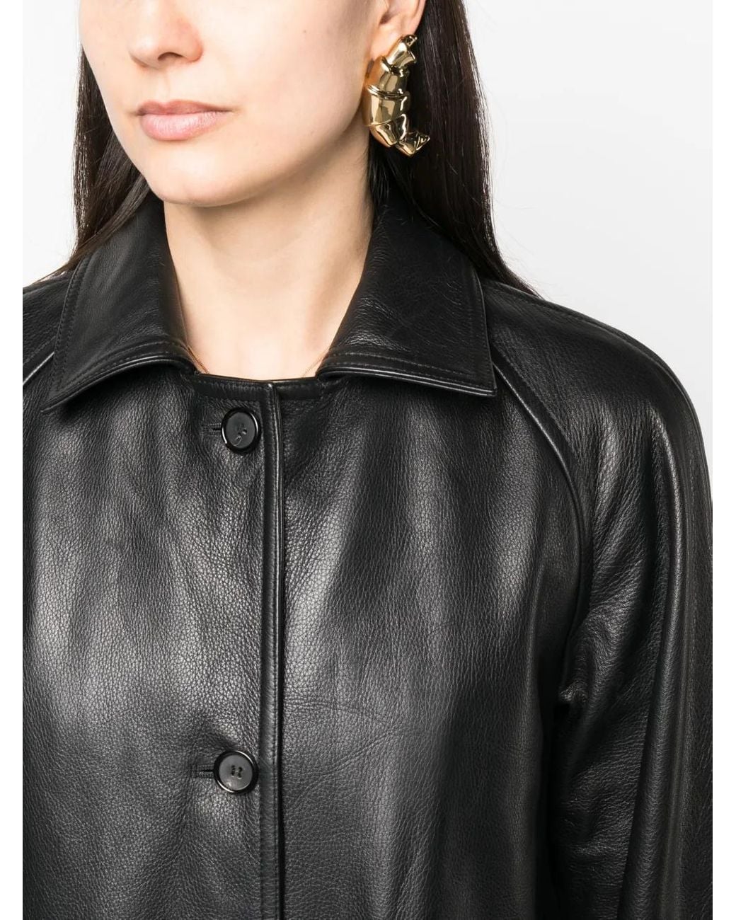 Totême  Black Raglan-Sleeves Leather Coat