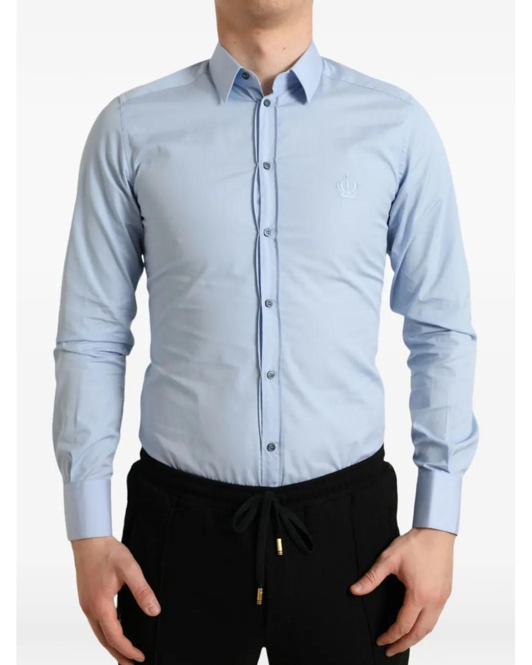 Dolce & Gabbana Blue Crown-Embroidered Shirt for men