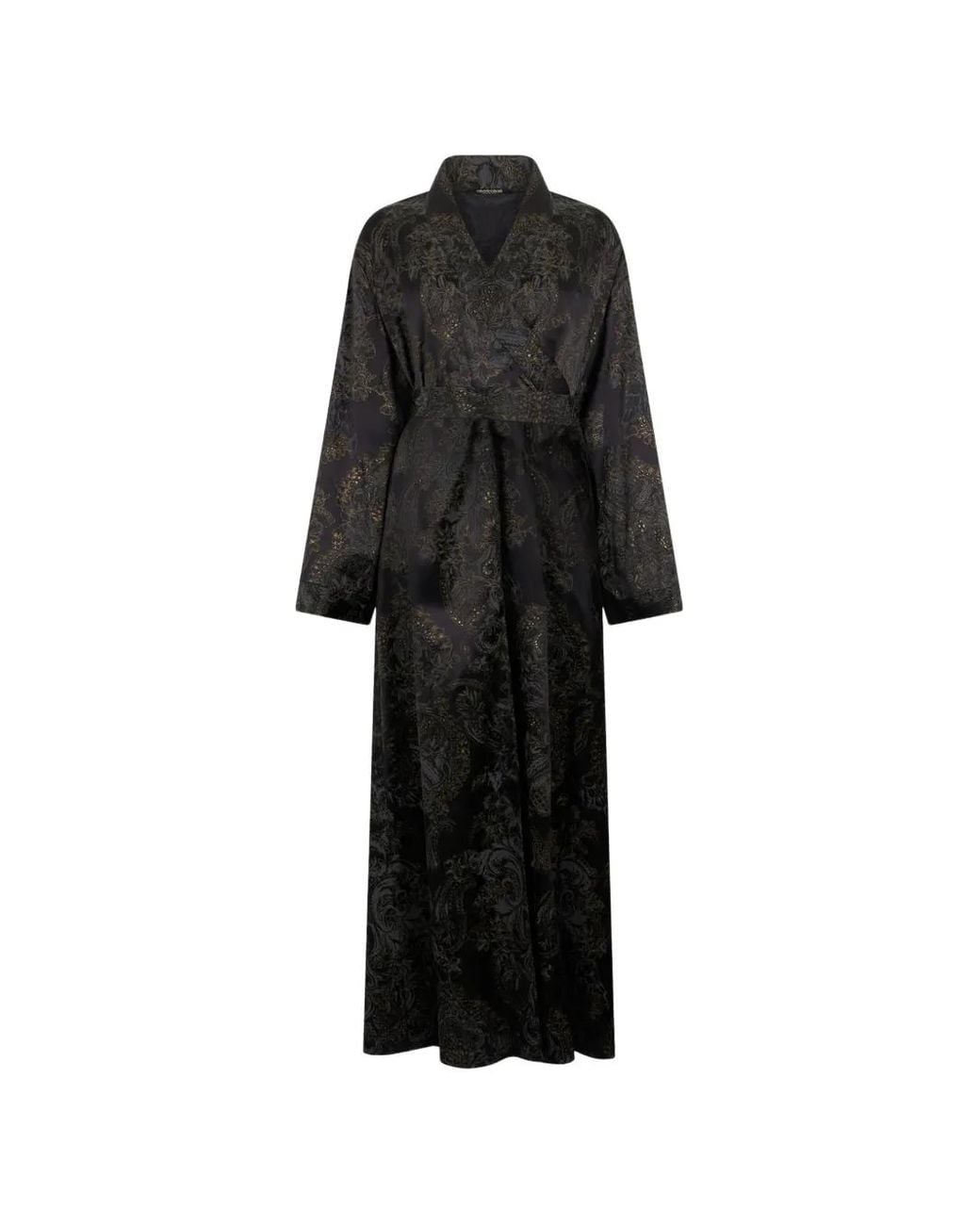 Roberto Cavalli Black Long-Sleeved Side-Slit Silk Dress