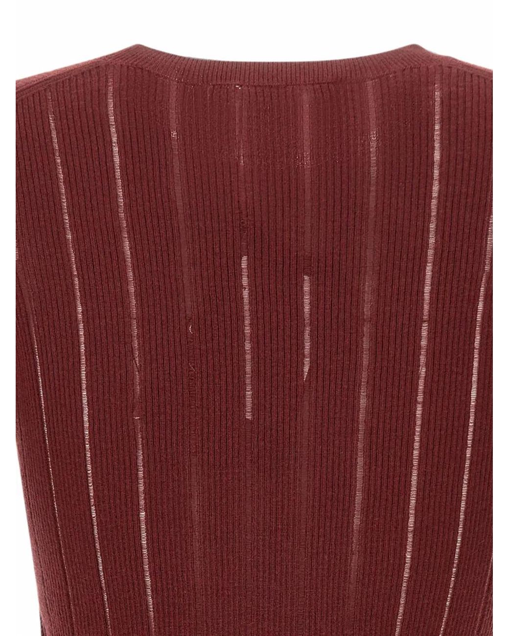 Max Mara Red Ragno Maxi-Ribbed Semi-Sheer Sweater