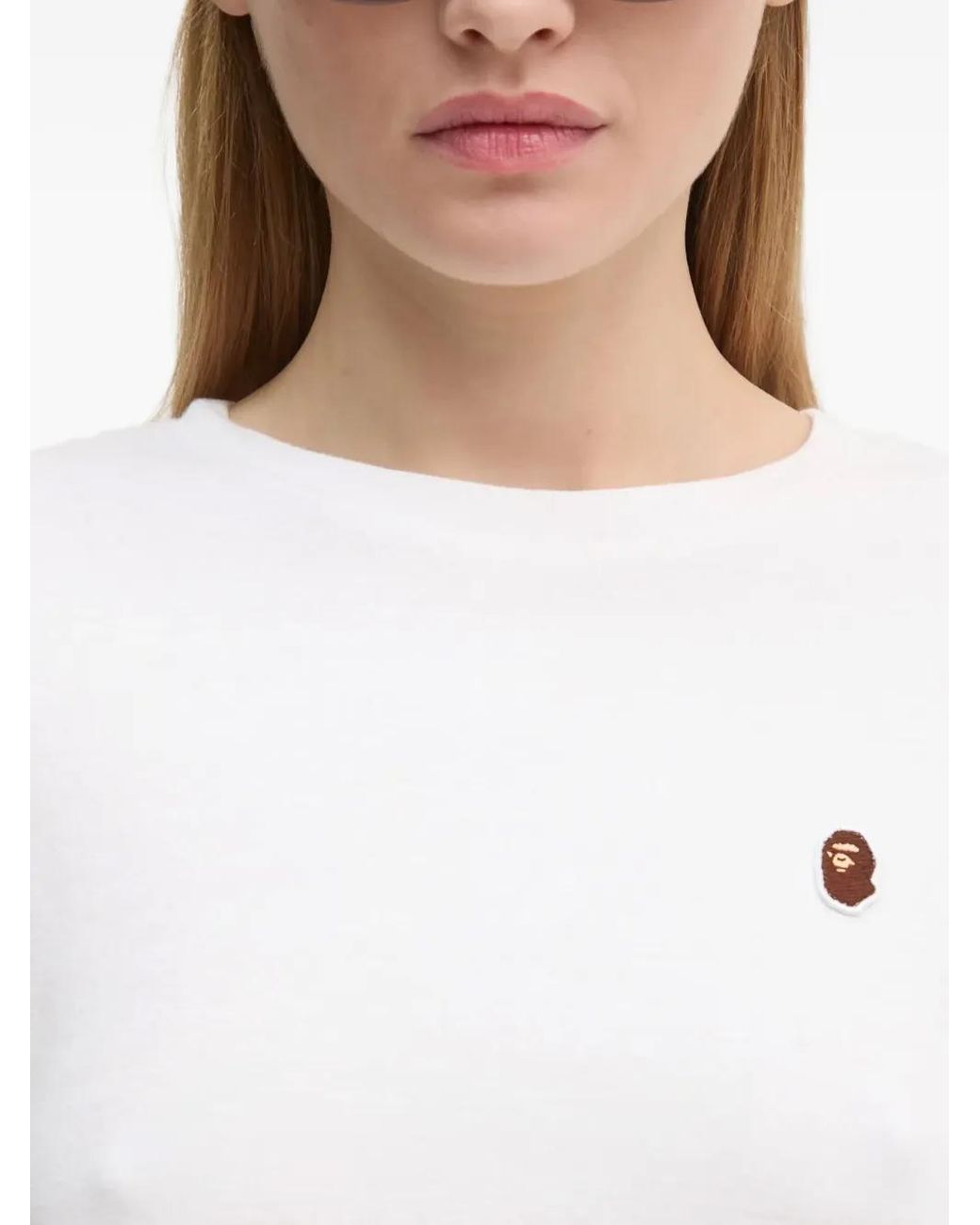 A Bathing Ape White One Point Embroidered-Logo Cropped Top