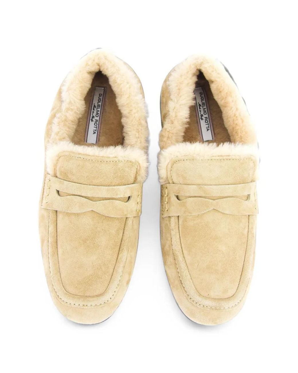 Guglielmo Rotta White Shearling-Lined Suede Loafers