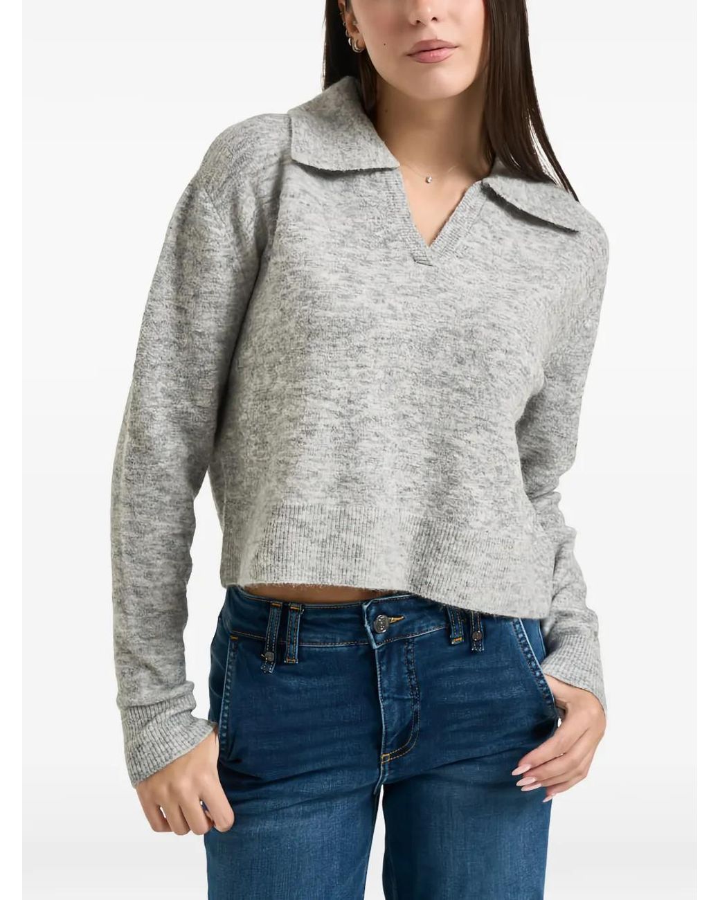 Patrizia Pepe Gray Spread-Collar Knitted Sweater