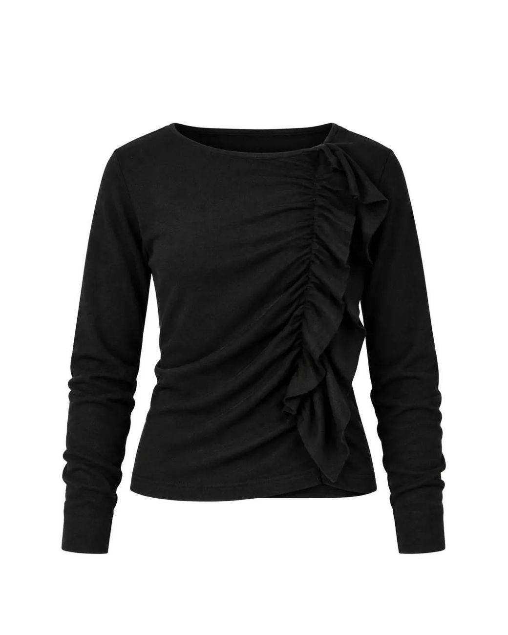 Liviana Conti Black Ruffled Long-Sleeve T-Shirt
