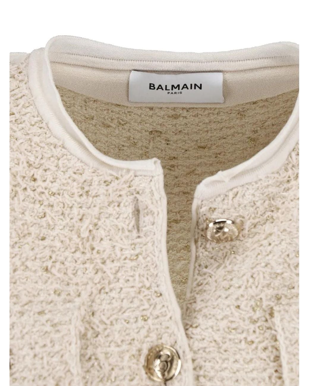 Balmain Natural Button-Up Tweed Jacket