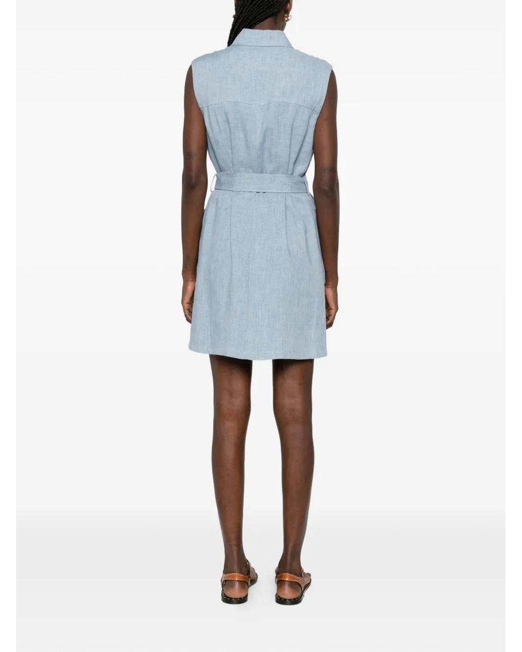 P.A.R.O.S.H. Blue Sleeveless Belted Shirt Dress