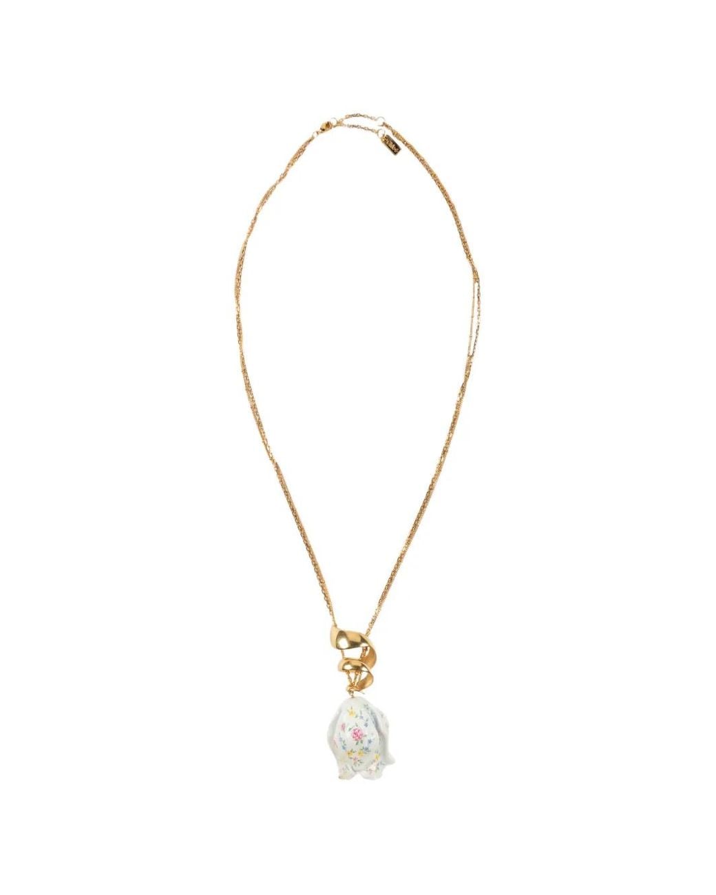 Chloé White Floral-Print Pendant Necklace