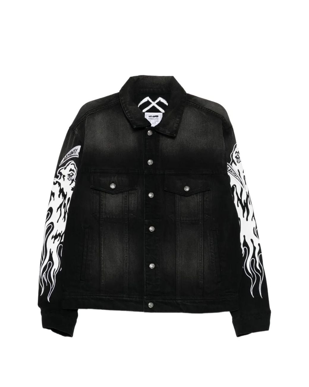 Warren Lotas Black Graphic-Print Denim Jacket for men