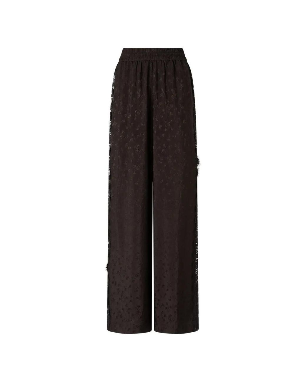 Pinko Black Palazzo Trousers With Floral Motif And Lace Trim