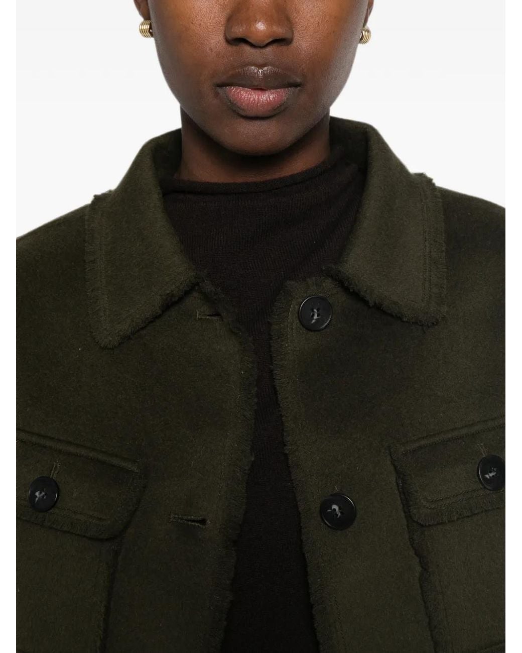 Lou Andrea Green Raw-Edge Pocket-Detail Jacket