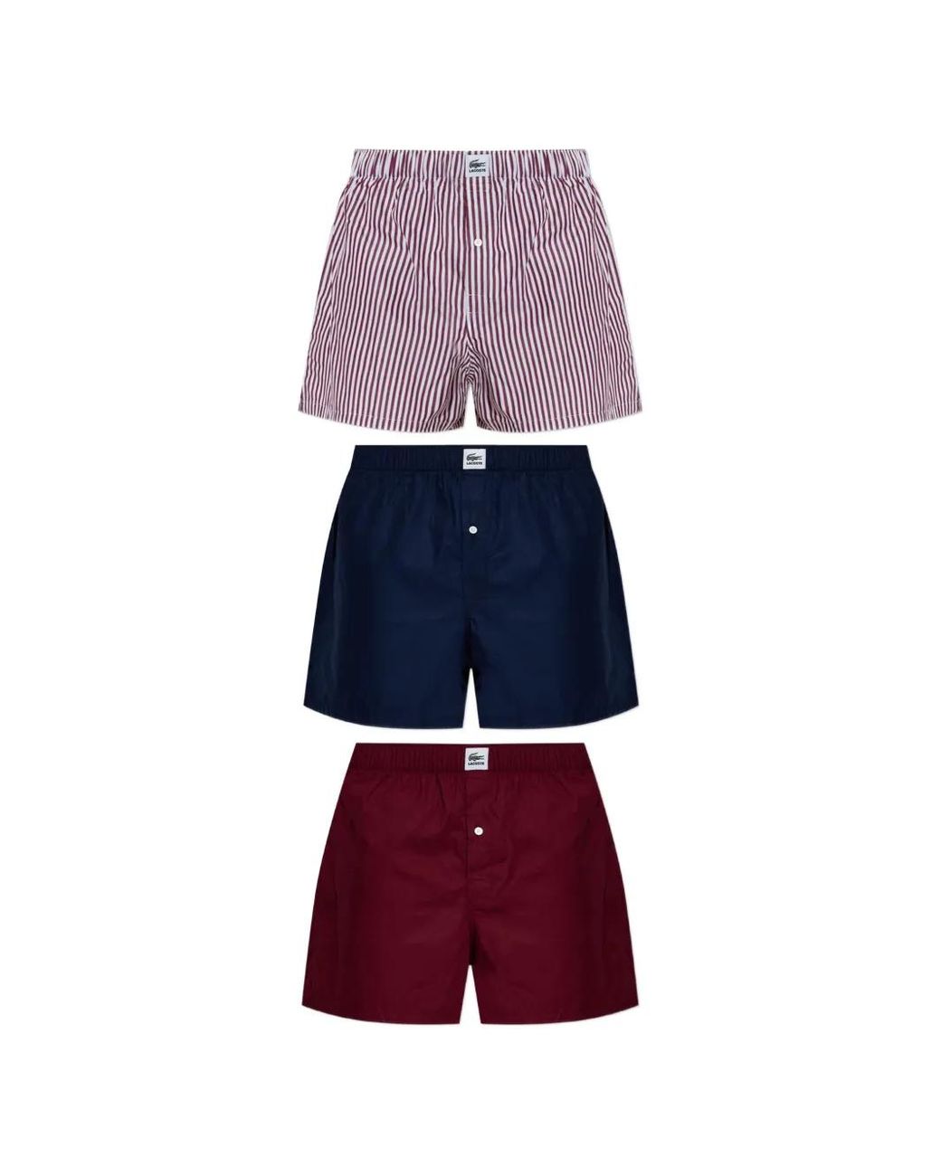 Lacoste Red Striped Cotton Boxer Shorts (Set Of Three) for men