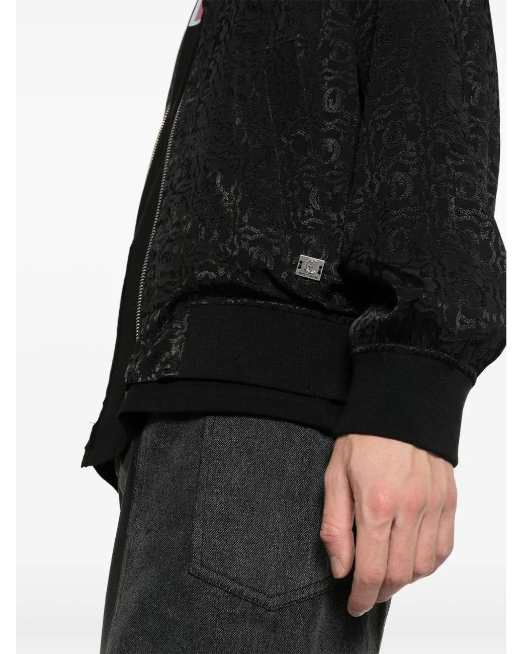 Just Cavalli Black Logo-Jacquard Bomber Jacket for men