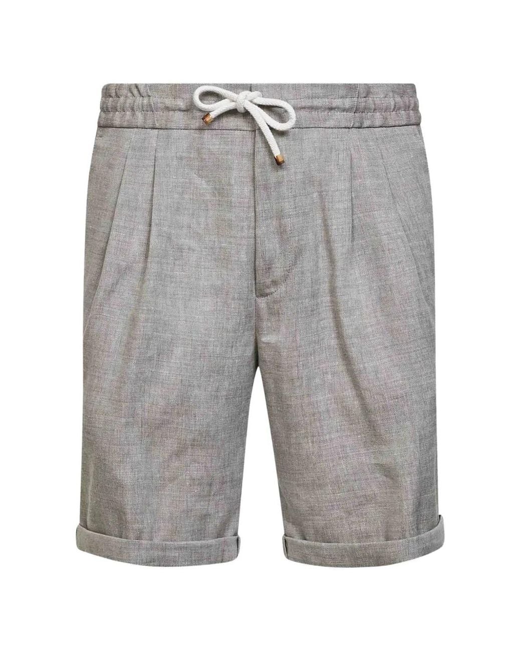 Brunello Cucinelli Gray Chevron-pattern Pleated Shorts for men
