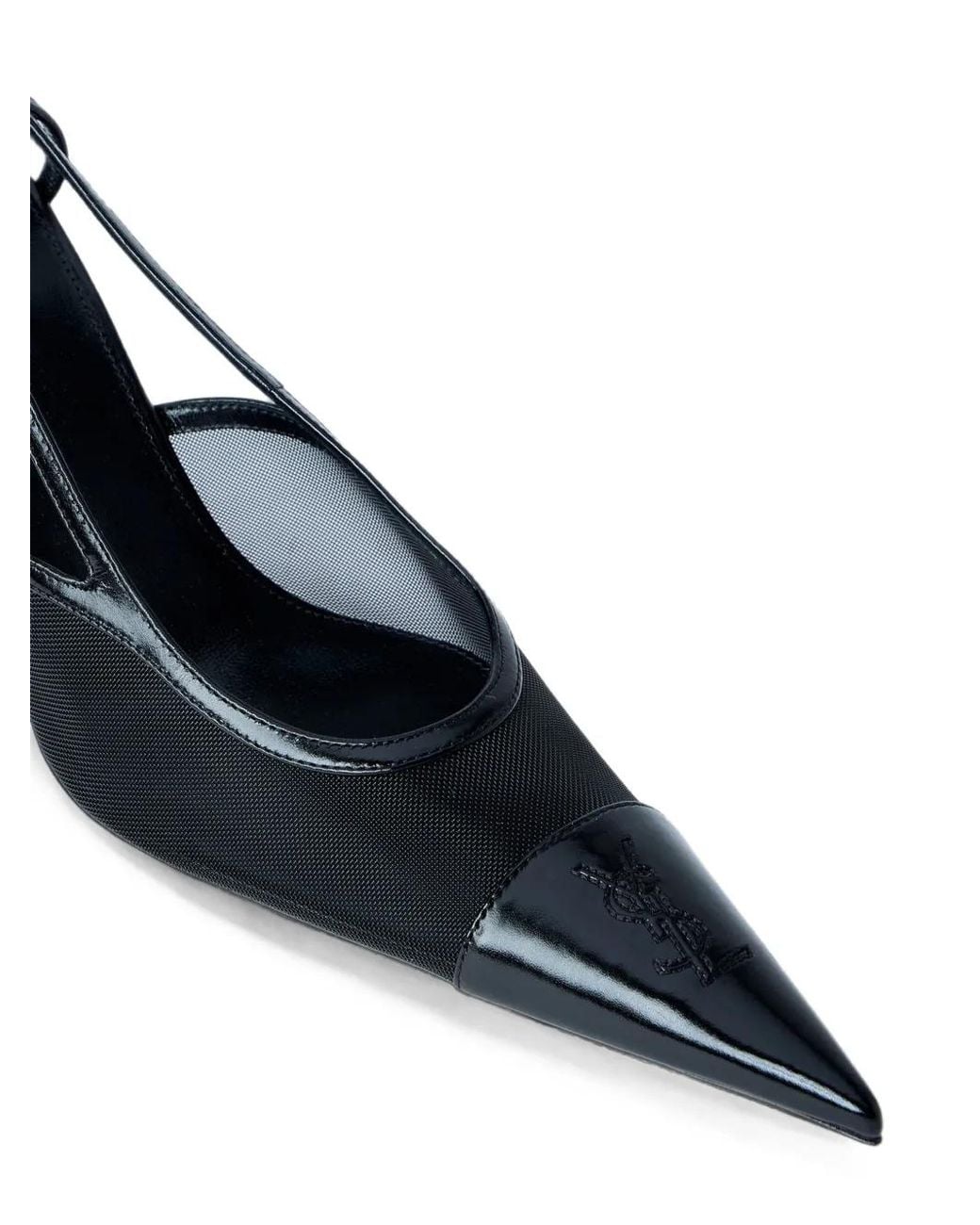 Saint Laurent White Mesh Pointed-Toe Slingback Pumps