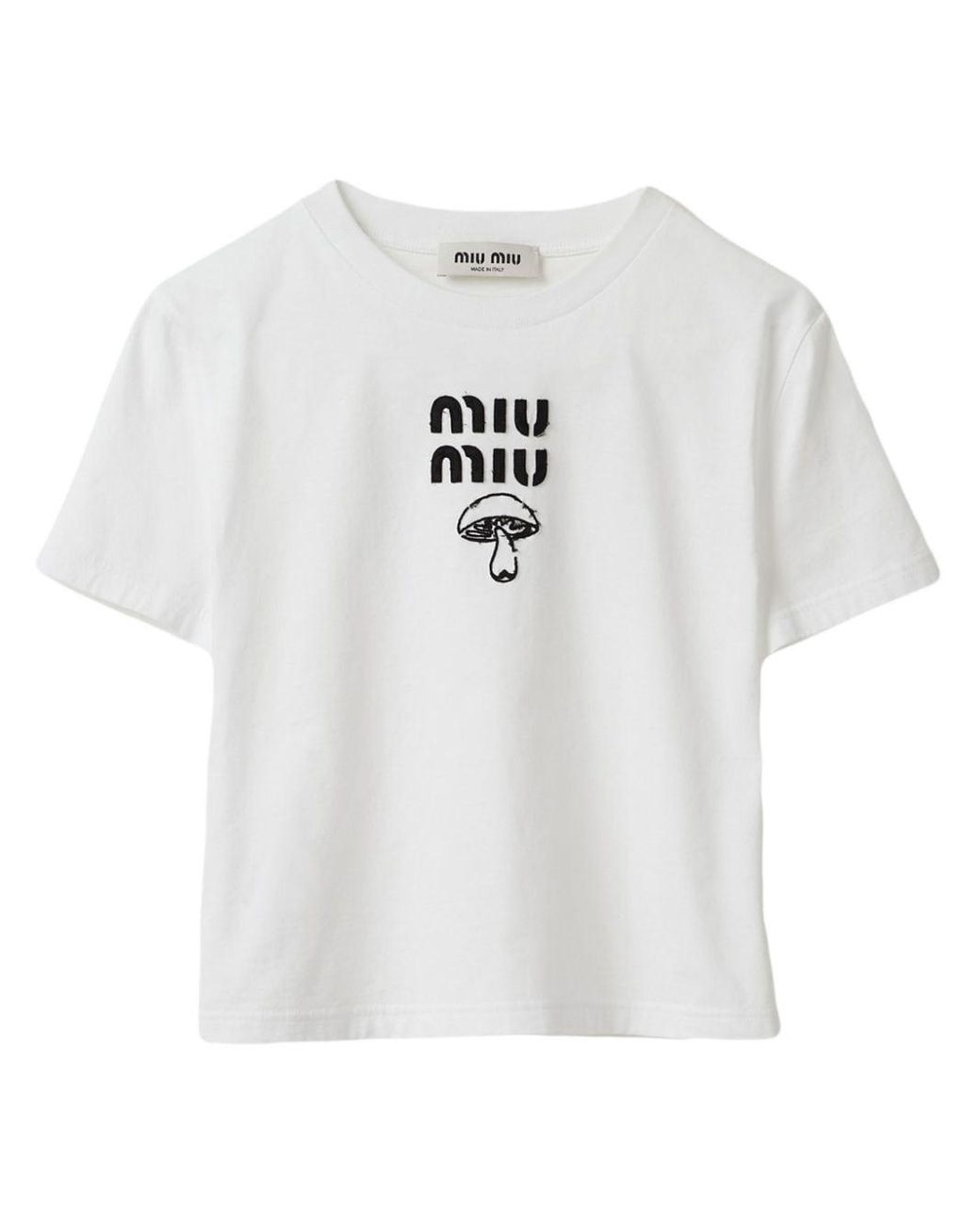 Miu Miu Mushroom-embroidered Cotton Logo T-shirt in White | Lyst