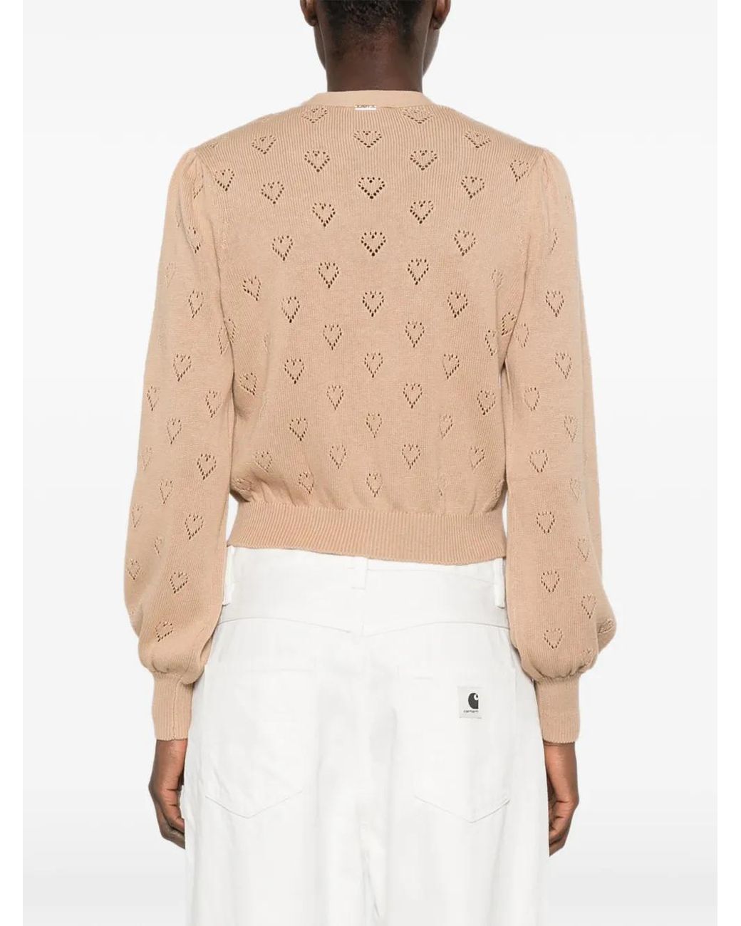 Twinset Natural Pointelle-Knit Heart-Motif Cardigan