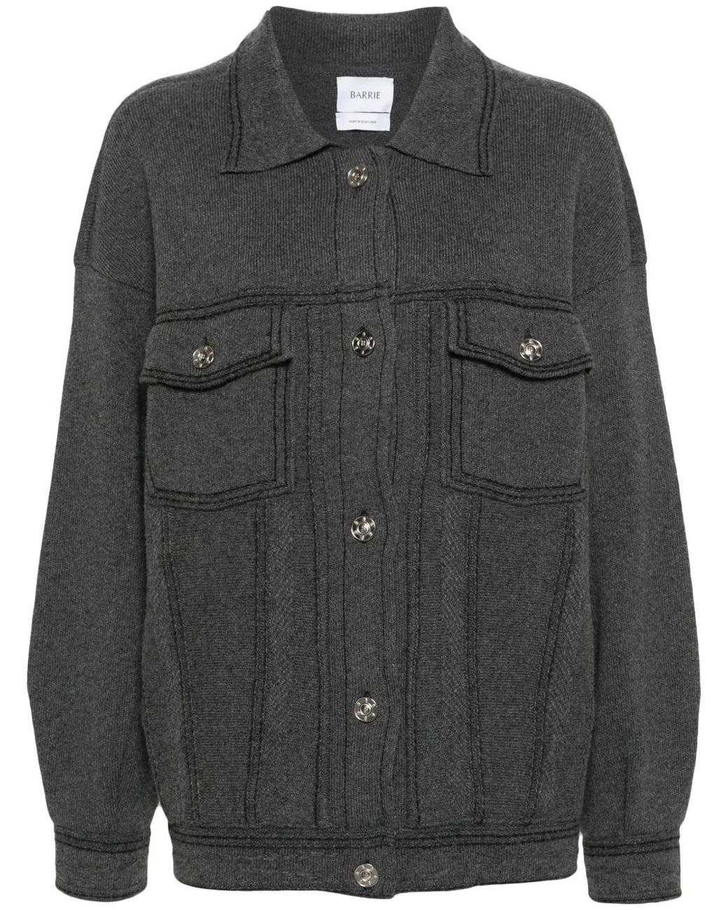 Barrie Black Contrast-Stitching Denim-Effect Jacket
