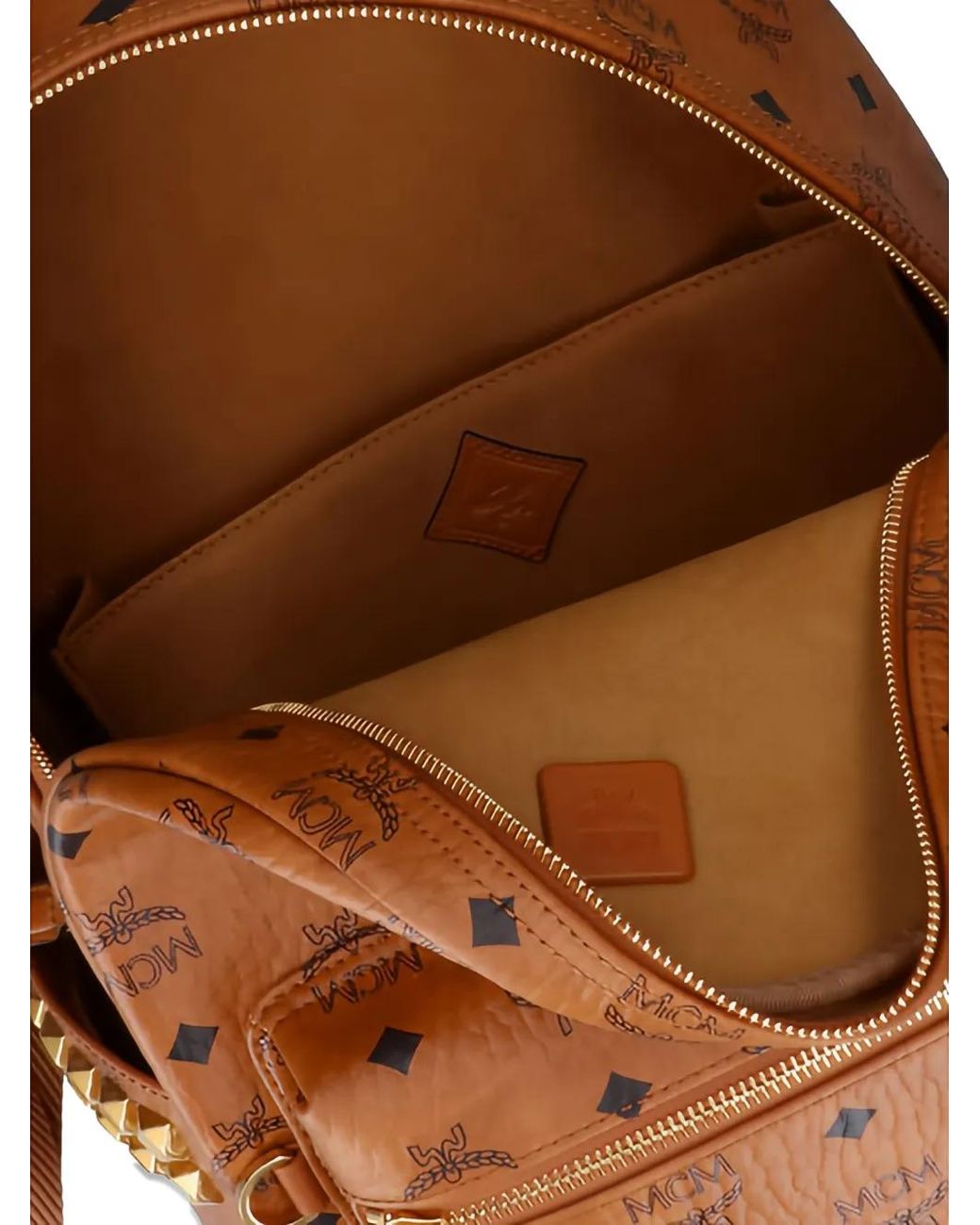 MCM Brown Logo Studded Backpack