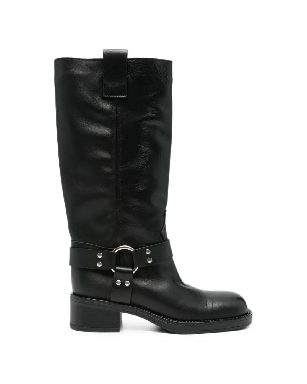 GISEL B Black Harness-Detail Leather Boots