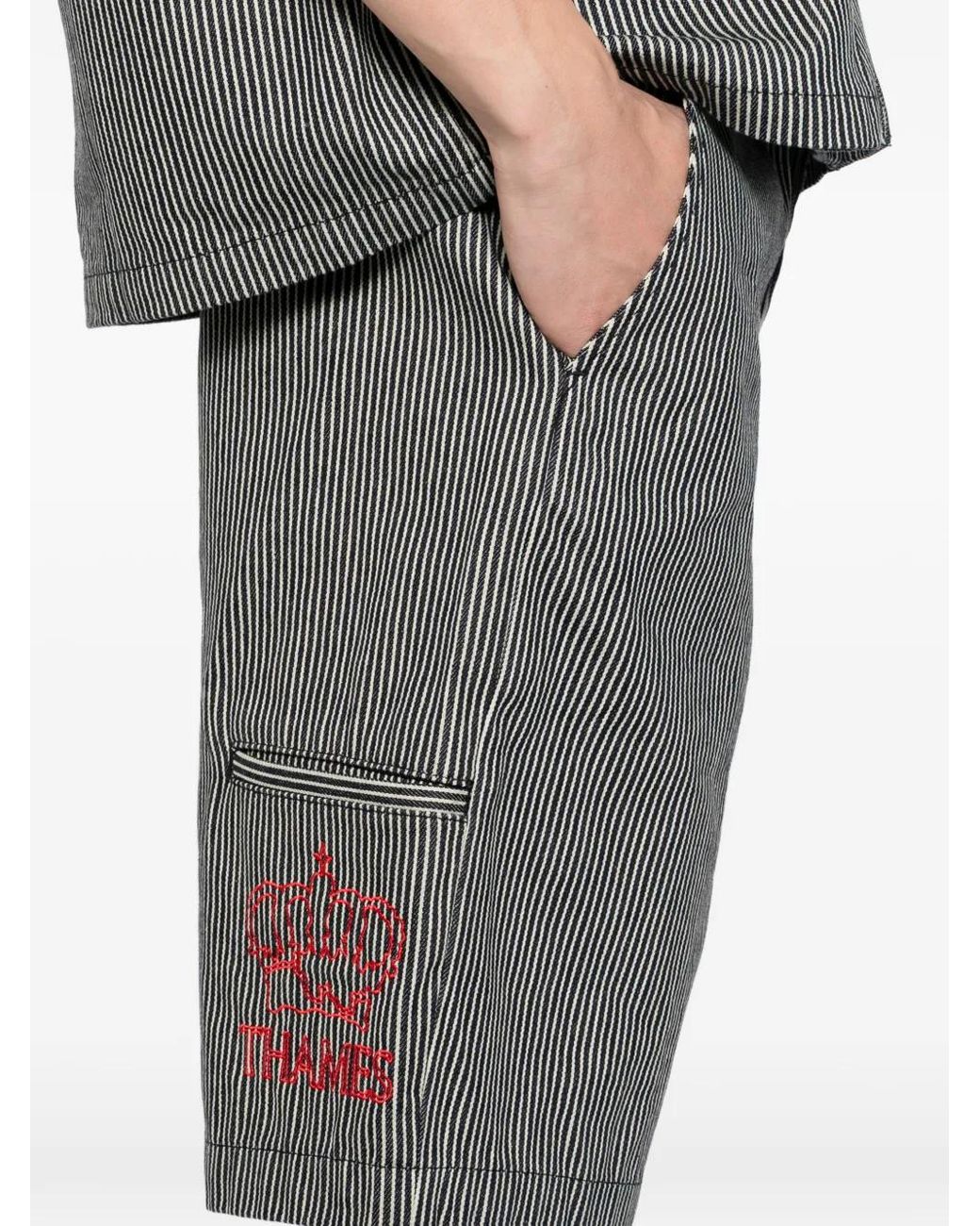 Thames MMXX Gray Striped Denim Shorts for men