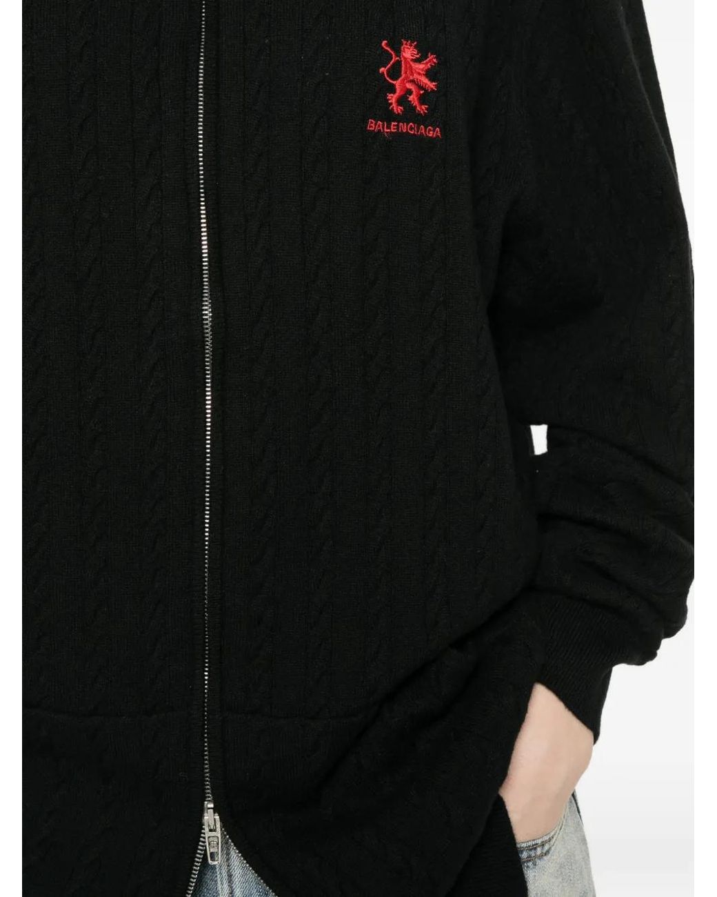 Balenciaga Black Logo-Embroidered Cable-Knit Hoodie
