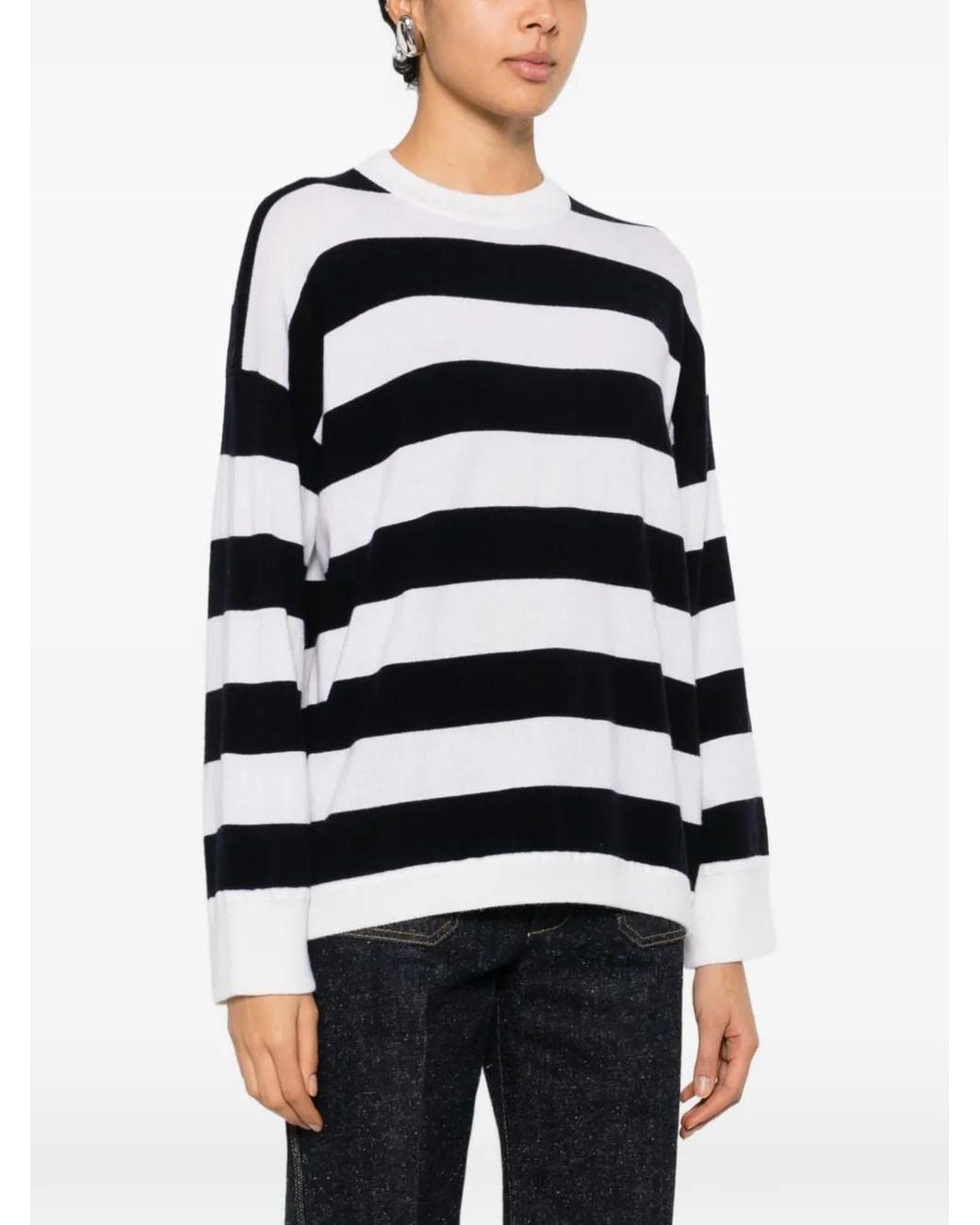 Allude Black Striped-Pattern Sweater