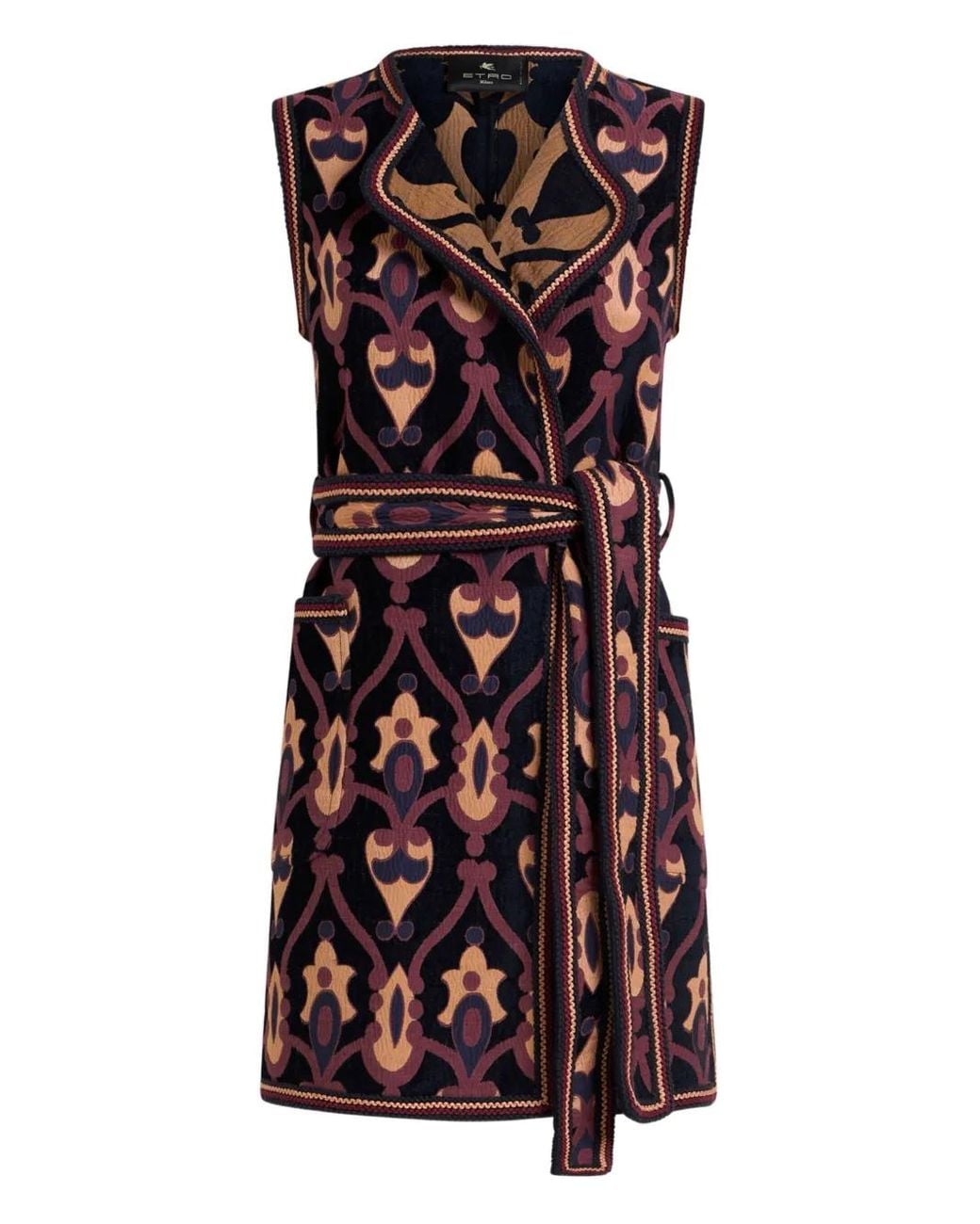 Etro Blue Jacquard-Pattern Belted Mini Dress