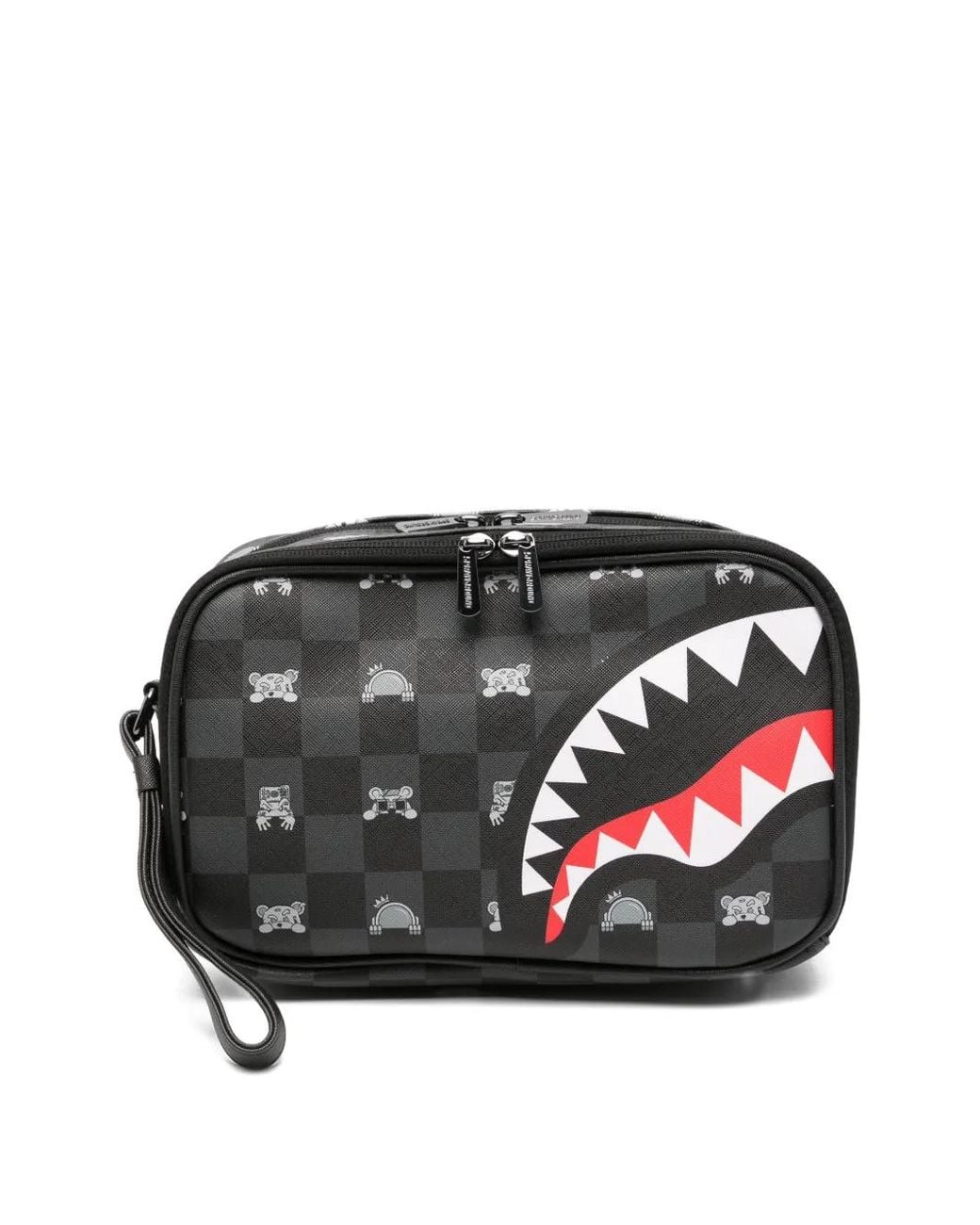 Sprayground Black Shark-Print Checked Wash Bag