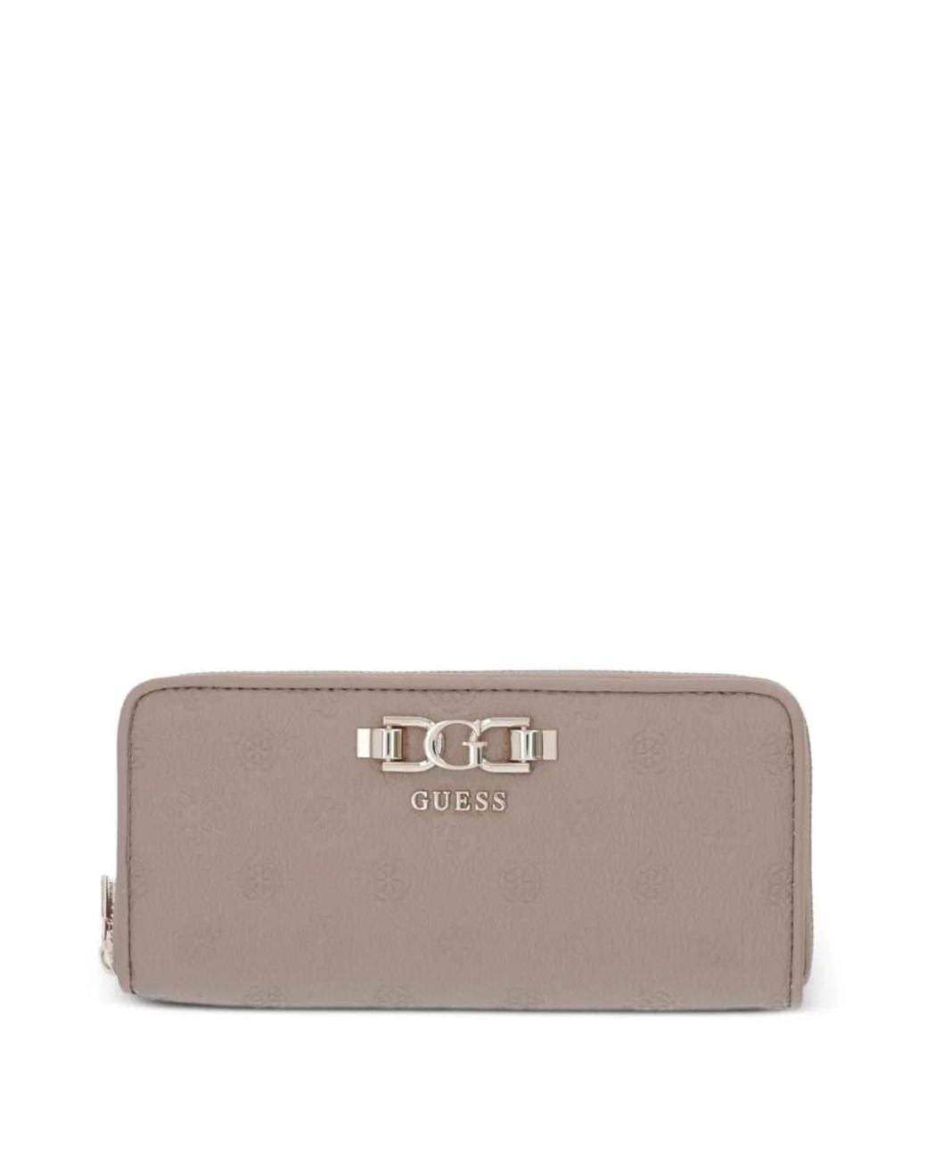 Guess Gray Anise Logo-Embossed Zip-Around Wallet