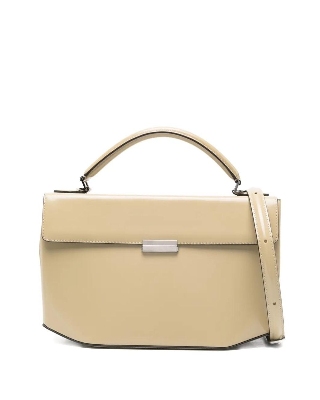 Totême Metallic Clip Polished-Leather Top Handle Cashew