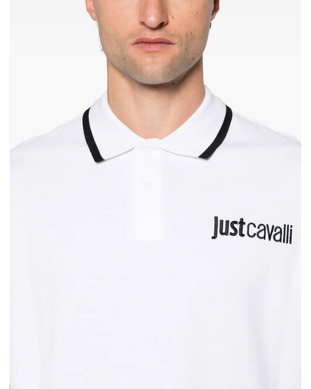 Just Cavalli White Piqué Cotton Logo Polo Shirt for men