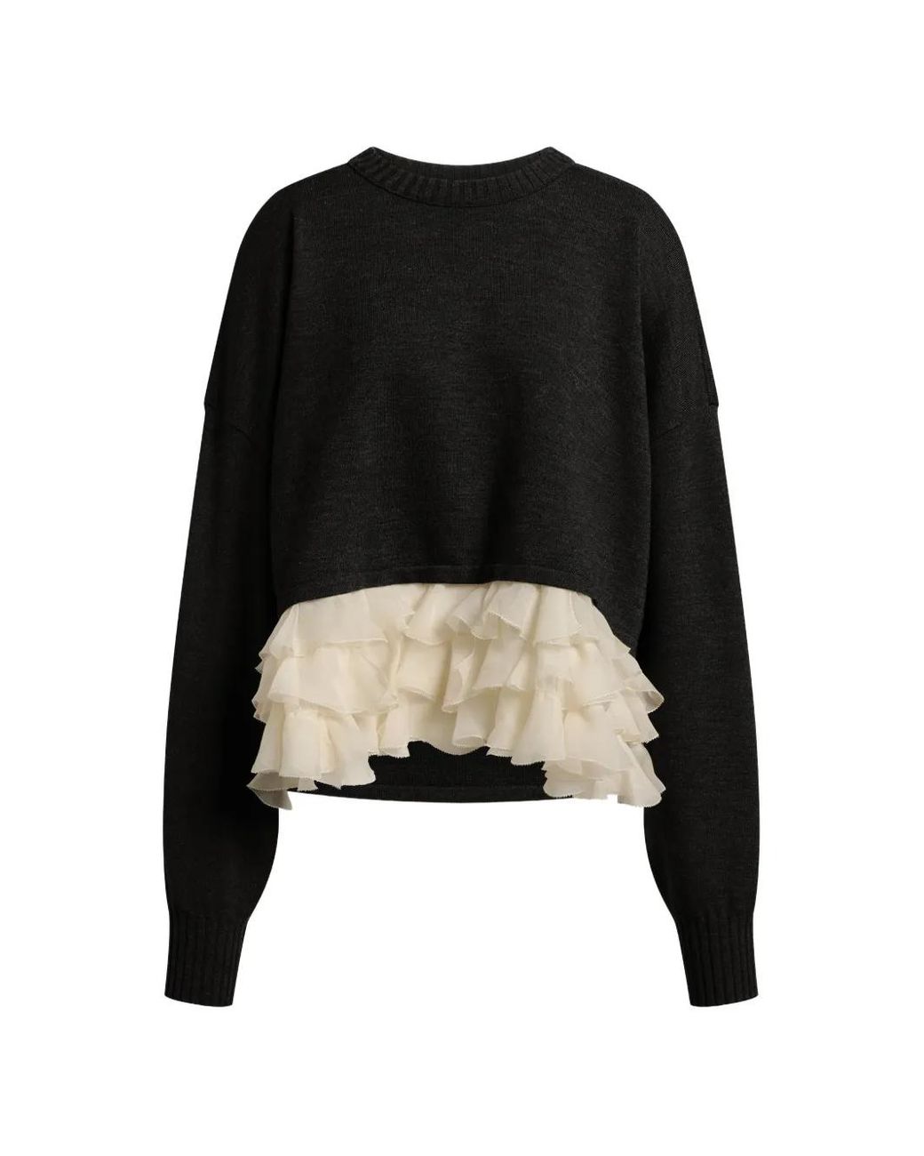 Alberta Ferretti Black Ruffle-Trimmed Sweater