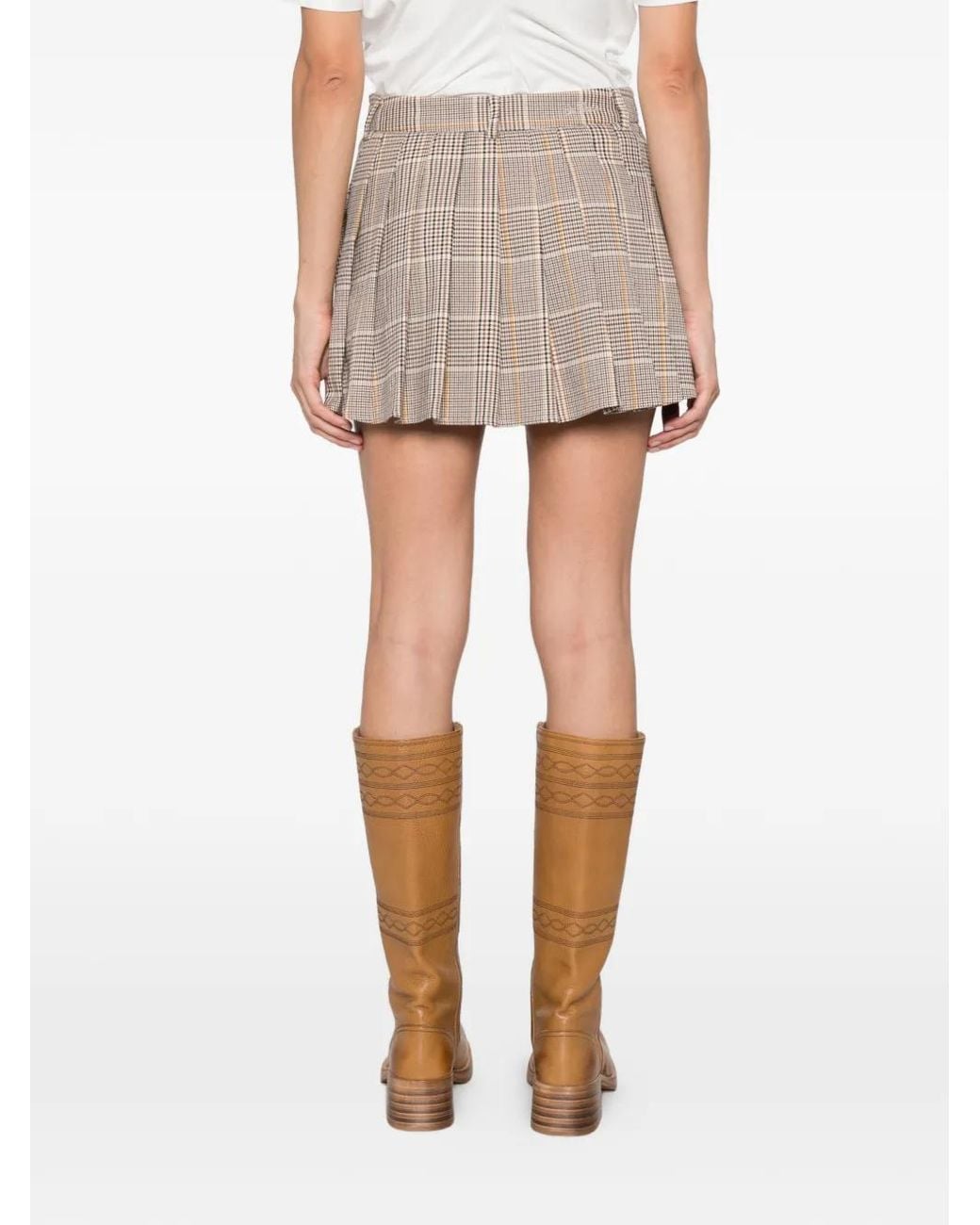 Mc2 Saint Barth Natural Tartan Pleated Mini Skirt