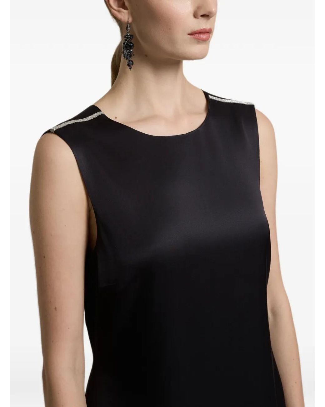 Peserico Black Embellished-Shoulder Wrap-Back Maxi Dress