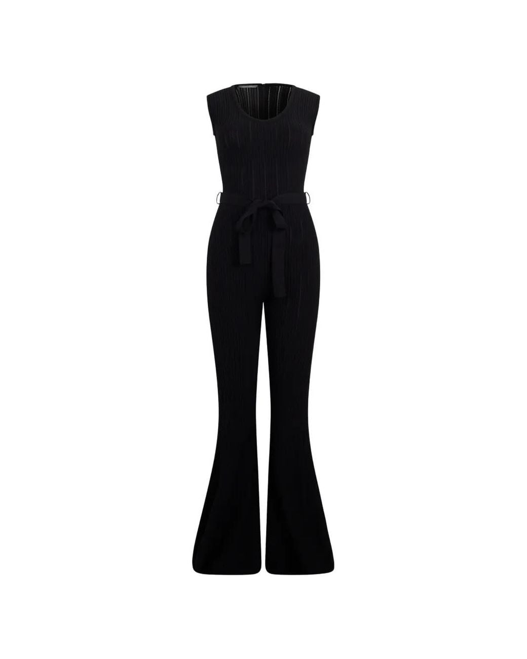Alberta Ferretti Black Ribbed Belted Jumpsuit