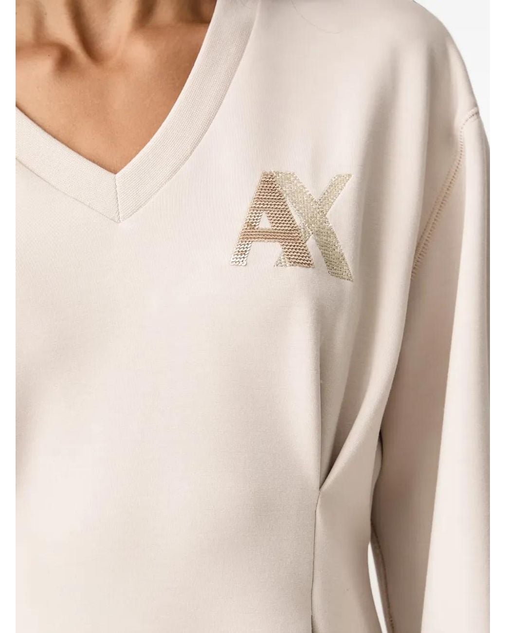 ARMANI EXCHANGE Natural Sequin-Logo Pleated Mini Dress