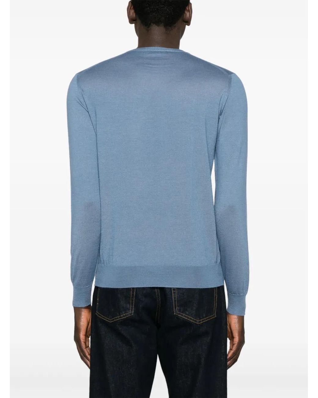 Fedeli Blue Fine-Knit Sweater for men