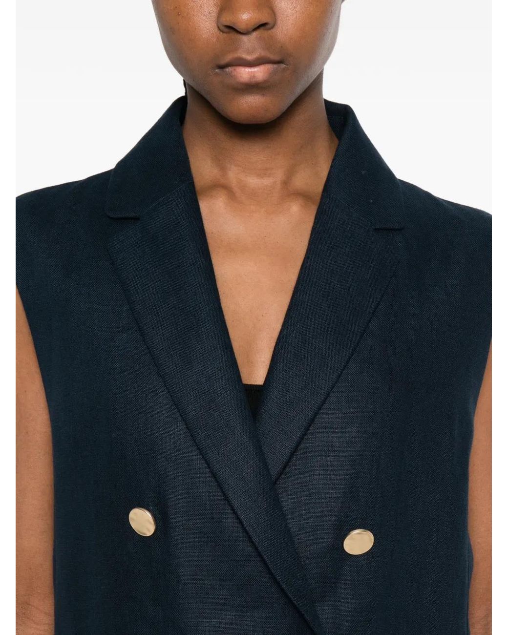 Max Mara Blue Double-Breasted Sleeveless Jacket