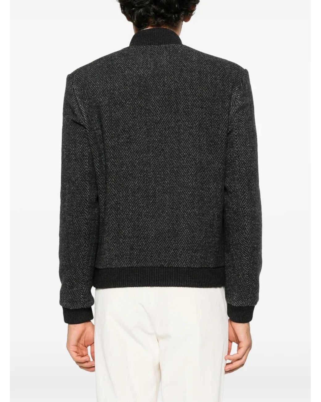 Corneliani Black Herringbone-Pattern Bomber Jacket for men
