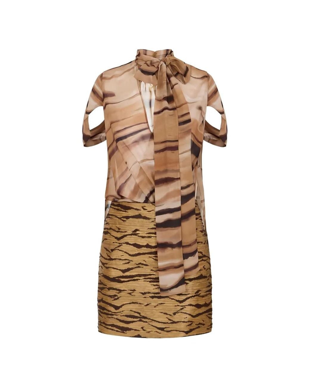 Elisabetta Franchi Natural Bi Material Mini Dress