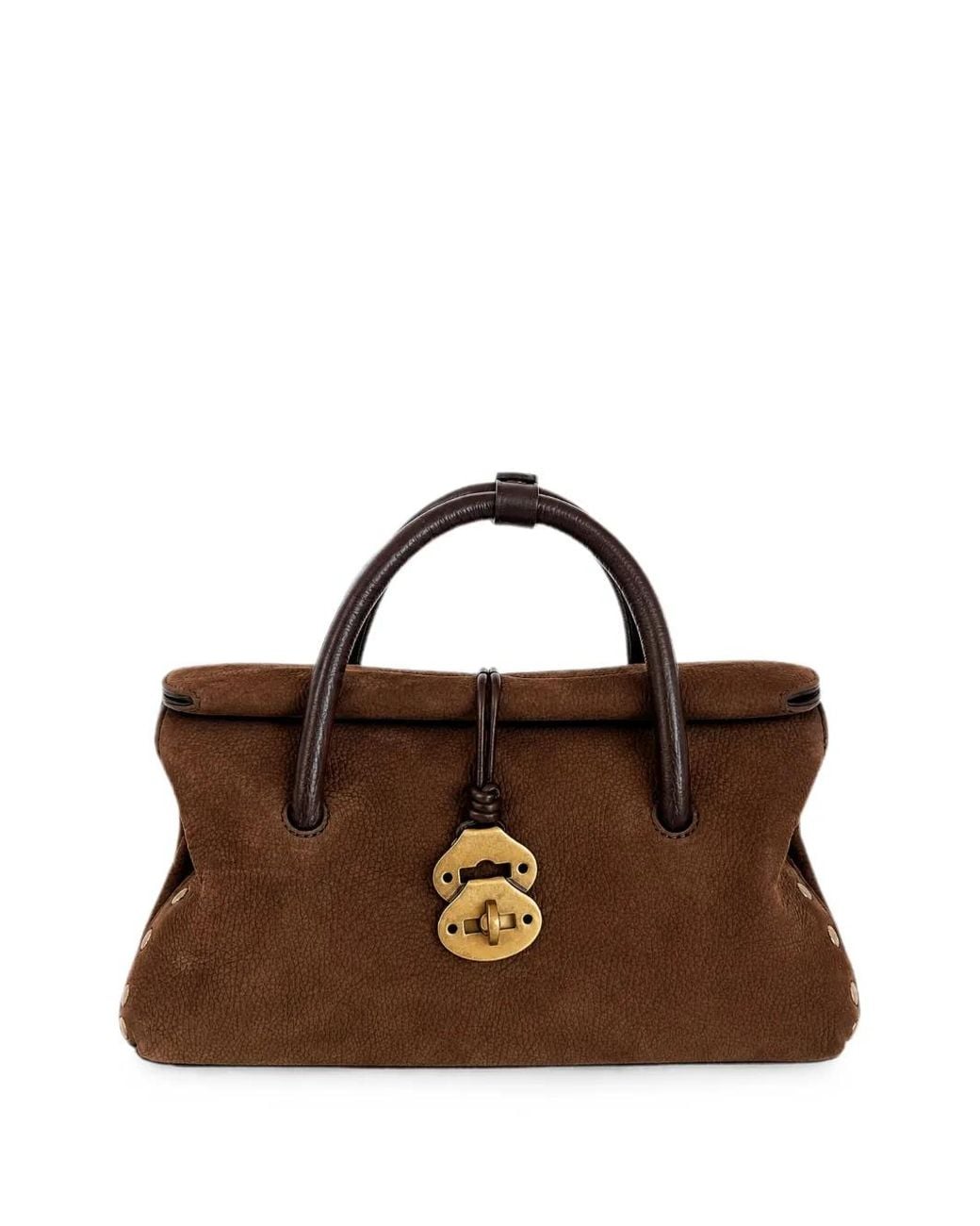 Zanellato Brown Small Dotta Jones Stud-Embellished Handbag