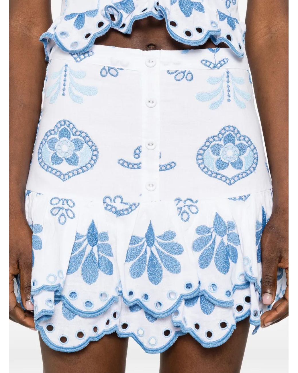 Charo Ruiz Blue Leora Embroidered Mini Skirt