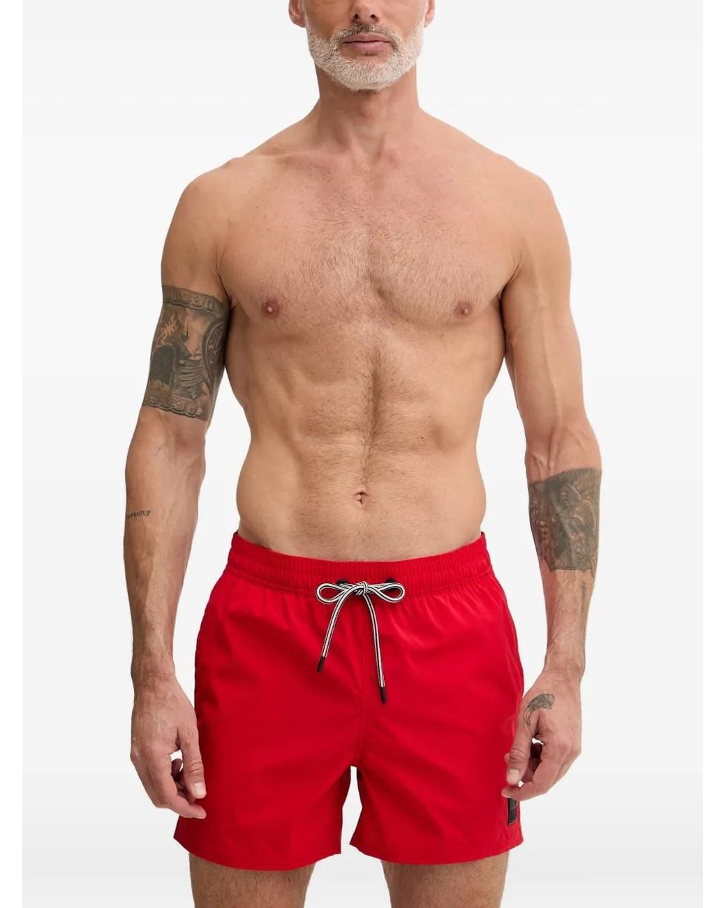 Bogner Fire + Ice Red Nelson Logo-Patch Drawstring-Waist Swim Shorts for men