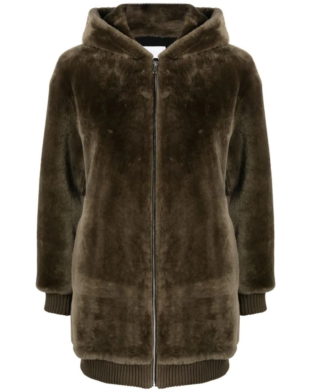 Yves Salomon Green Hooded Shearling Coat