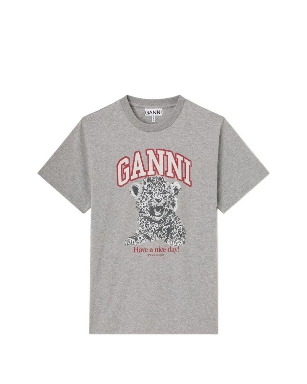 Ganni Gray Leopard-Print T-Shirt