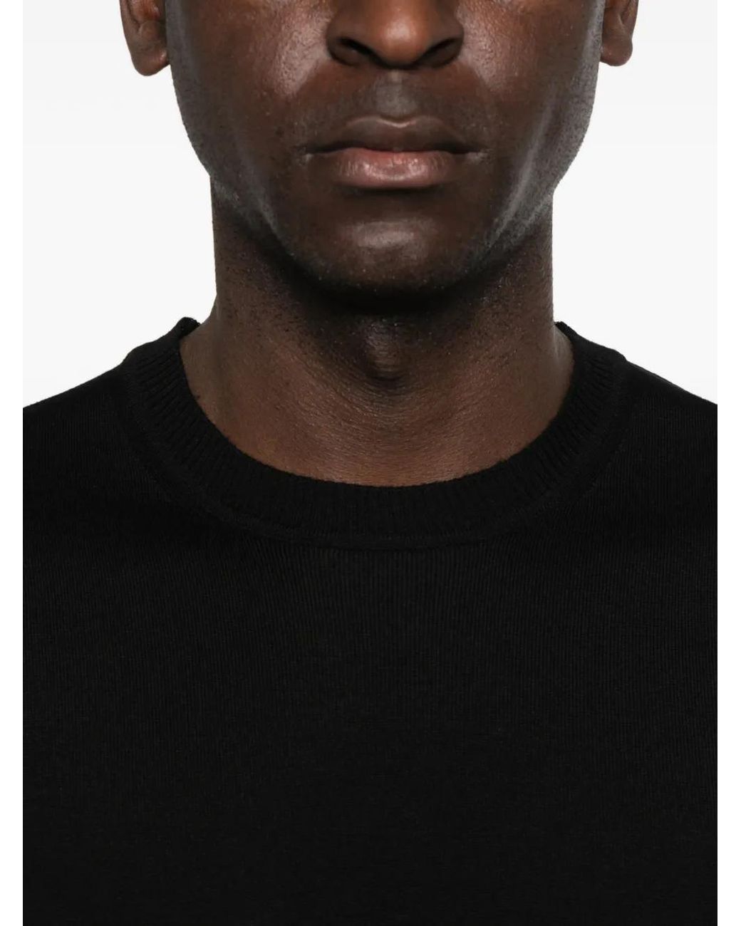 Emporio Armani Black Virgin Wool Knit Essential Crewneck Sweater With Tonal Eagle Embroidery for men