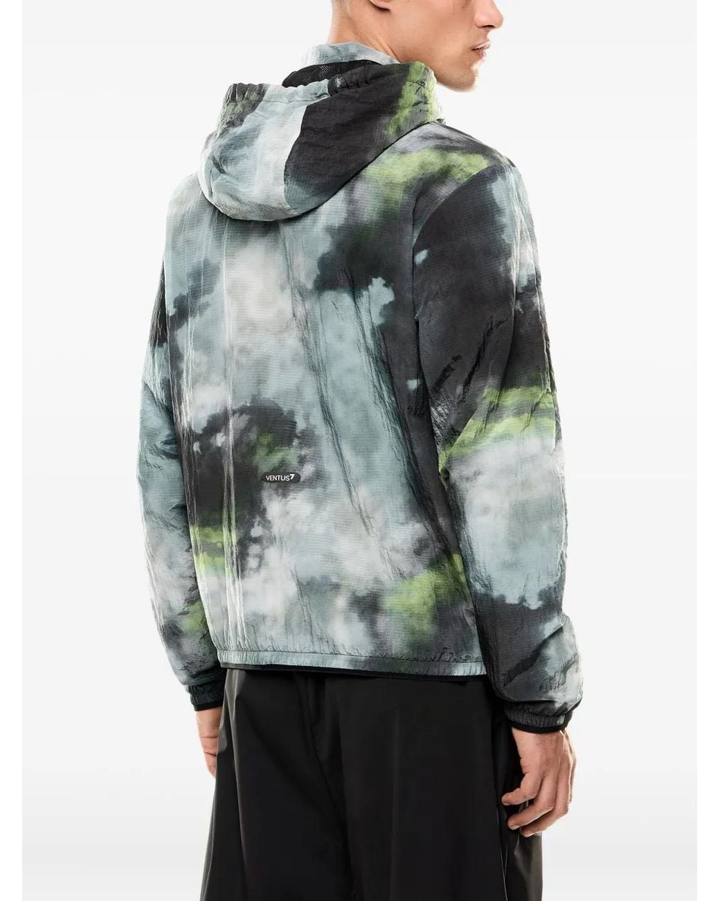 EA7 Green Abstract-Print Hooded Jacket for men