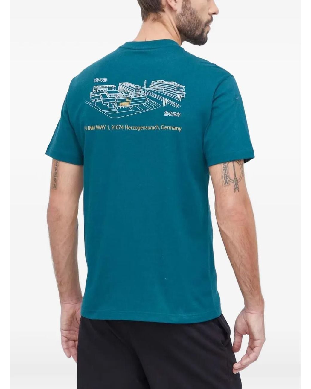 PUMA Blue Logo-Embroidered Graphic-Print T-Shirt for men